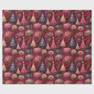 Papier Cadeau Sapins de Noël en rose et en or