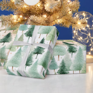 Papier Cadeau Sapins de Noël et Étoiles Moderne Noël