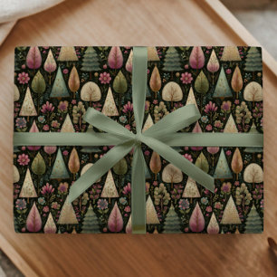Papier Cadeau Sapins de Noël Fantaisistes en Cadeau Vert et Rose