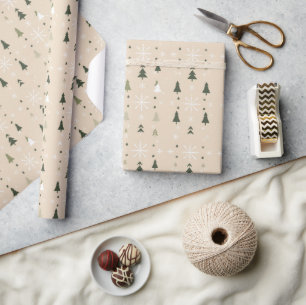 Papier Cadeau Sapins de Noël minimalistes et flocons de neige sa