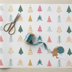 Papier Cadeau Sapins de Noël modernes éclectiques rose sarcelle 