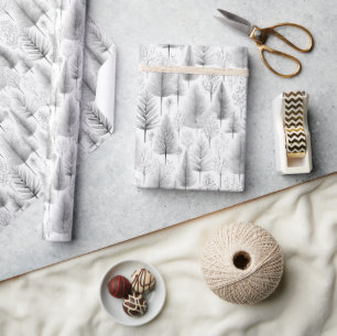 Papier Cadeau Sapins de Noël modernes noir et blanc