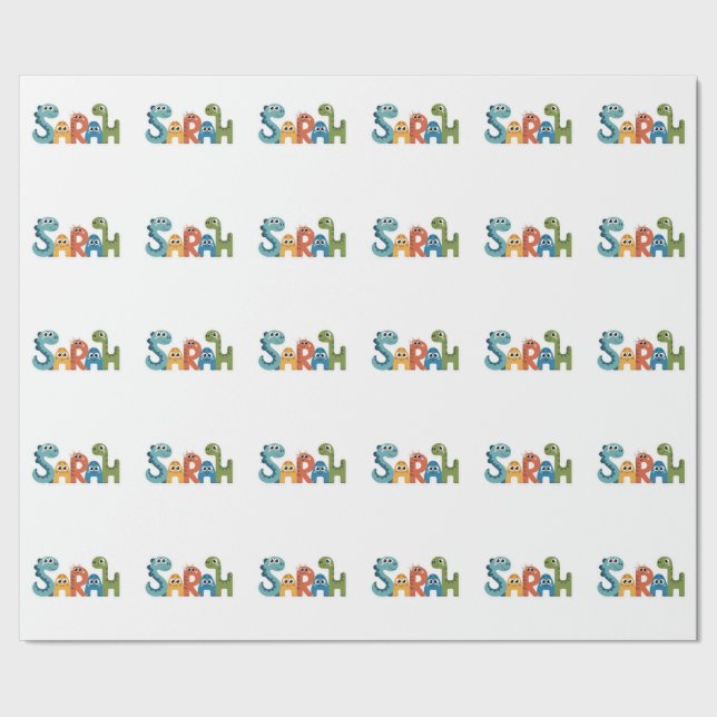 Papier Cadeau Sarah Dinosaur Nom Cute Dino Lettres Design (Couture)