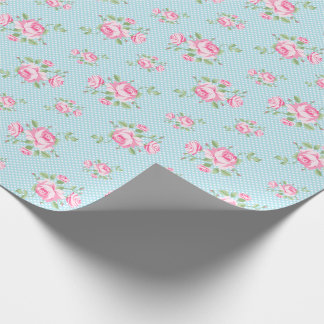 Papier Cadeau Sarcelle d'hiver à pois classique de roses floraux