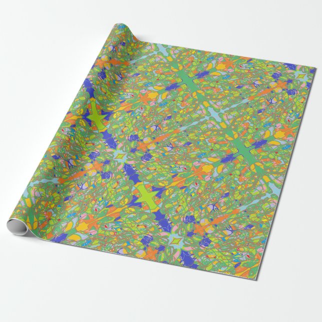 Papier Cadeau Sari indien abstrait comme beaucoup de papier vert (Déroulé)