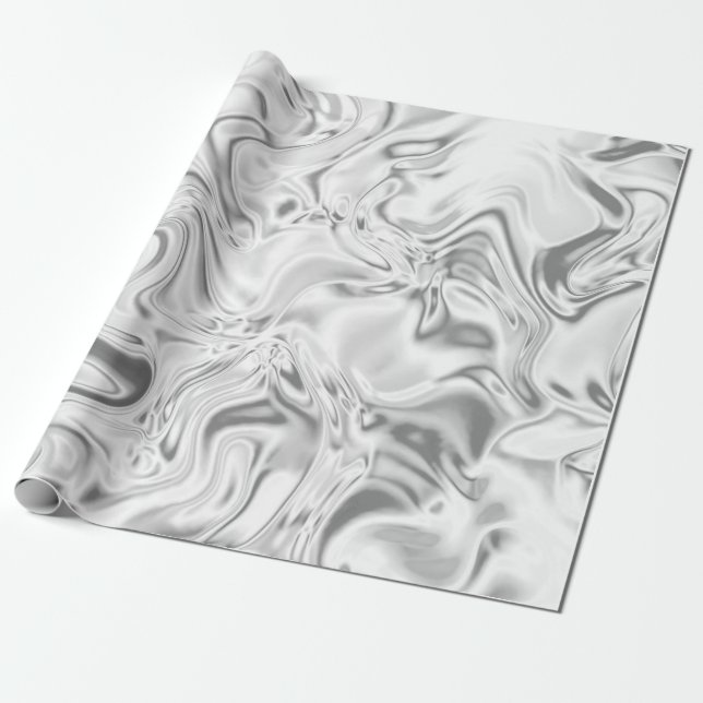 Papier Cadeau Satin argenté liquide, effet marbré, spirale métal (Déroulé)