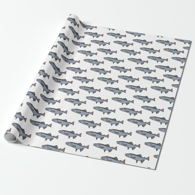 Papier Cadeau Saumon Motif de natation PNW Pêche Poisson Cadeau (Déroulé)