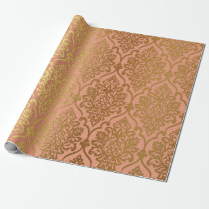 Papier Cadeau Saumon Pastel Damask Royal Golden Foil