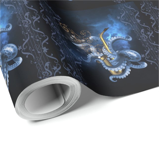 Papier Cadeau Saxophone de musique avec poulpe (Coin rond)