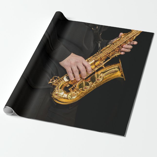Papier Cadeau Saxophone Player mains Saxophoniste jouant du jazz (Déroulé)