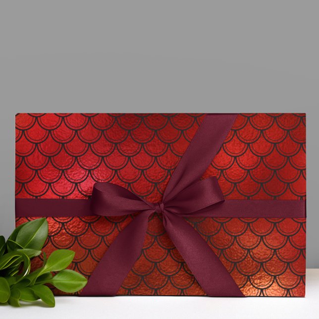 Papier Cadeau Scales de dragon de sirènes rouges de Noël (Créateur téléchargé)