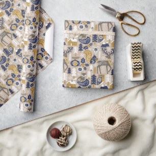 Papier Cadeau Scandi Noël mignon Bois Animaux Taupe