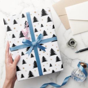Papier Cadeau Scandi sapin de Noël et étoiles minimaliste