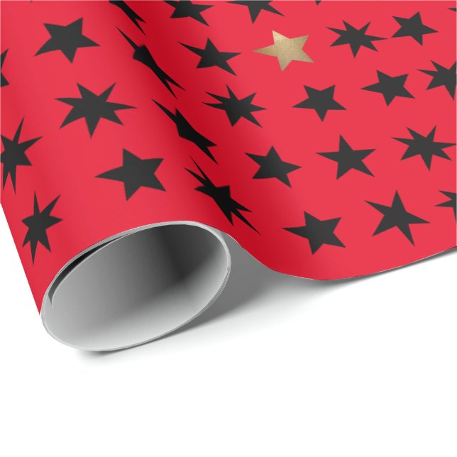 Papier Cadeau Scandinave Design Black et Gold Star envelopper ca (Coin rond)
