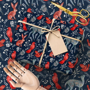 Papier Cadeau Scandinave Nordique Folklorique Animaux de la Forê