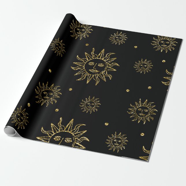 Papier Cadeau Scary Gold Black Goddess Celestial Halloween cadea (Déroulé)