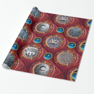 Papier Cadeau SCEAU DES CHEVALIERS MODÈLE Rouge Bleu Gemmes