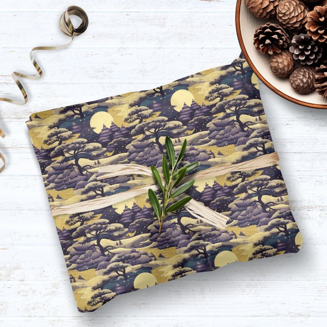 Papier Cadeau Scène de campagne japonaise violet et jaune (Créateur téléchargé)