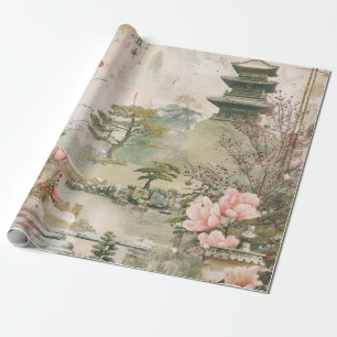Papier Cadeau Scène de jardin de fleurs de cerisier (3)