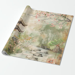 Papier Cadeau Scène de jardin de fleurs de cerisier (4)