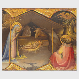 Papier Cadeau Scène de la Nativité en or
