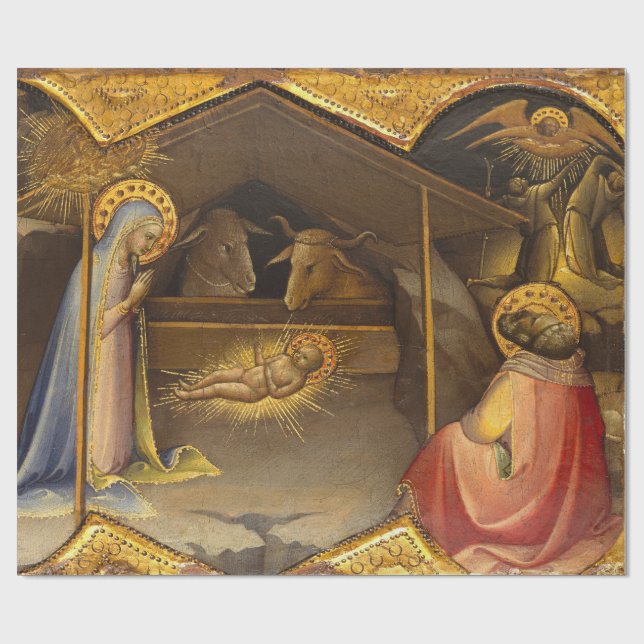 Papier Cadeau Scène de la Nativité en or (Plat)