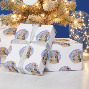 Papier Cadeau Scène de la Nativité Marie Joseph Jésus Motif Noël