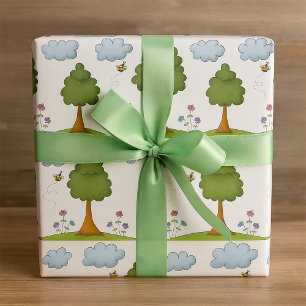 Papier Cadeau Scène de la nature des abeilles et des arbres avec