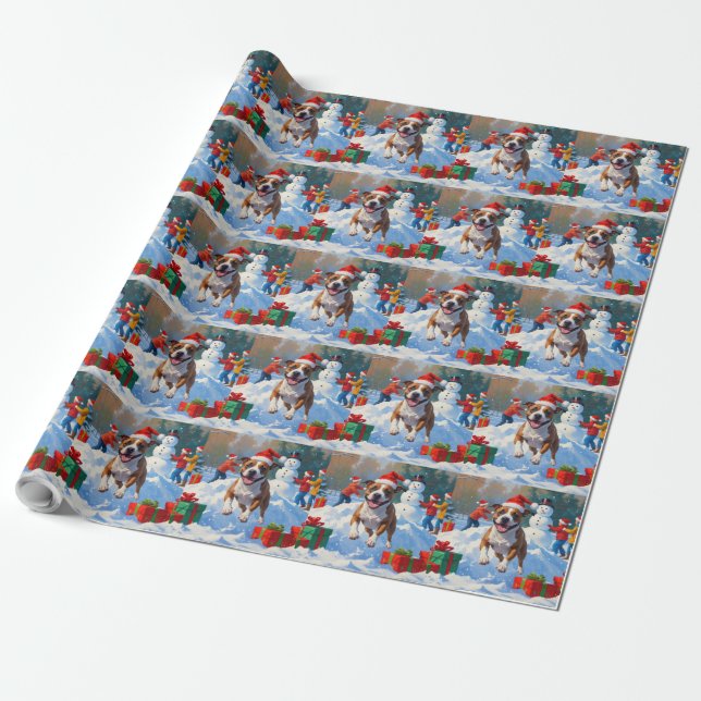Papier Cadeau Scène de Noël de Bull Terrier (Déroulé)