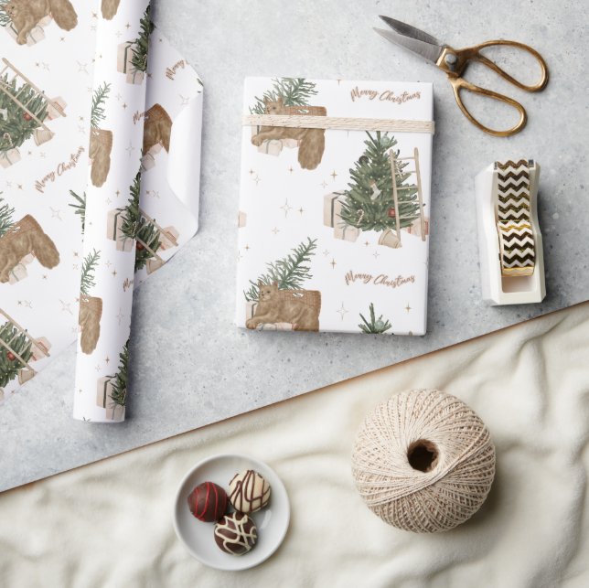 Papier Cadeau Scène de Noël Pine Arbre Aquarelle Cadeau de vacan (Artisanat)