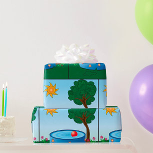 Papier Cadeau Scène de piscine dans la cour des enfants avec un