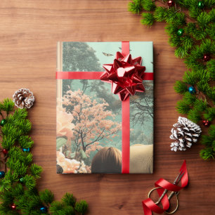 Papier Cadeau Scène de safari surréaliste avec éléphants zèbres