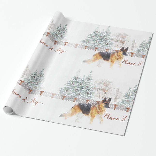 Papier Cadeau Scène de vacances d'hiver rustique avec berger all (Déroulé)