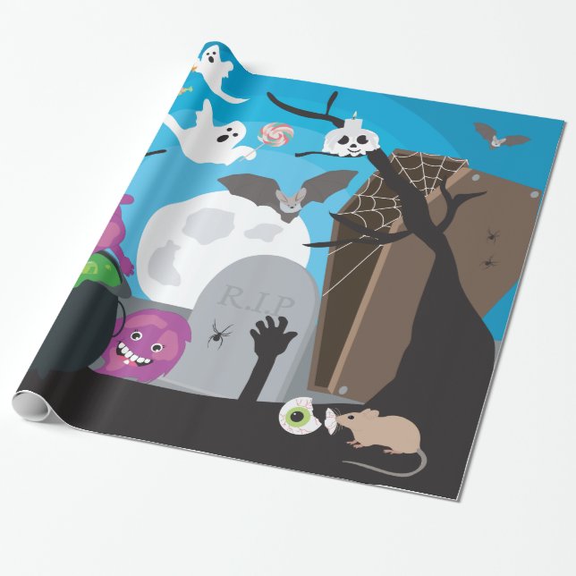 Papier Cadeau Scène du monstre d'Halloween (Déroulé)