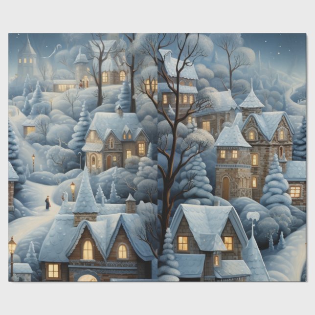 Papier Cadeau Scène du village de Noël (Couture)