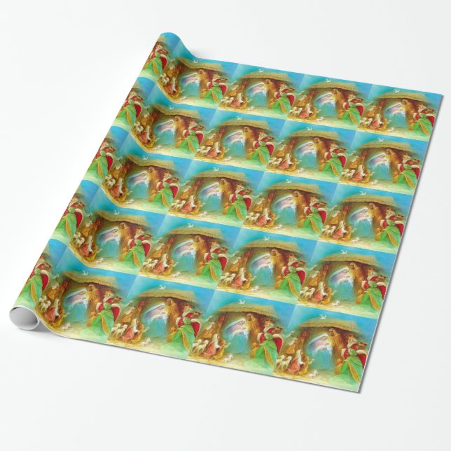 Papier Cadeau Scène élégante de nativité, Mary Jésus Joseph (Déroulé)