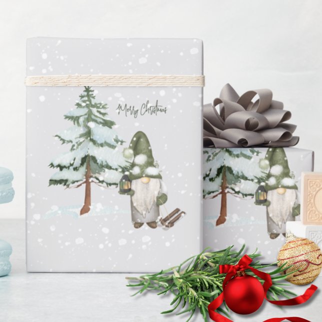 Papier Cadeau Scène hivernale avec gnome à la lanterne Cadeau (Créateur téléchargé)