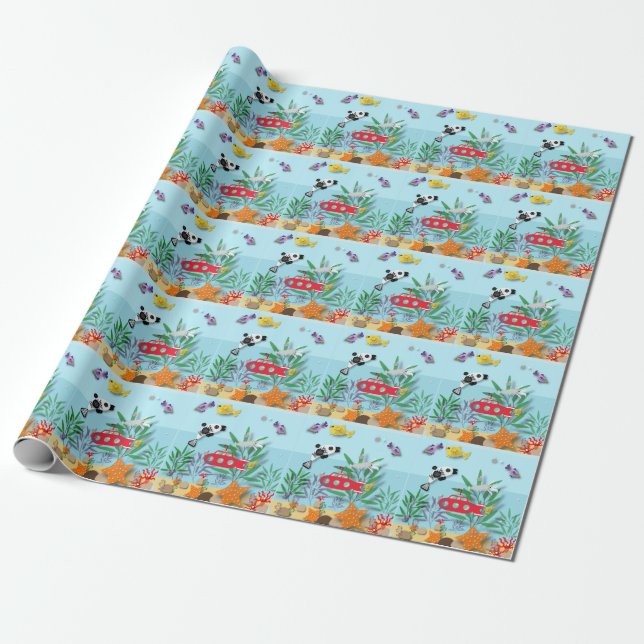 Papier Cadeau Scène sous-marine colorée (Déroulé)