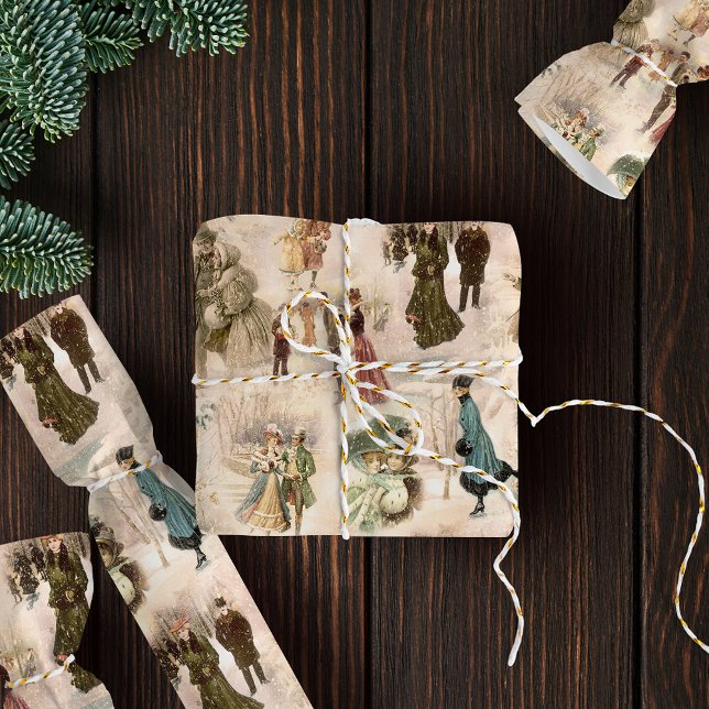 Papier Cadeau Scènes vintages d'hiver (Créateur téléchargé)