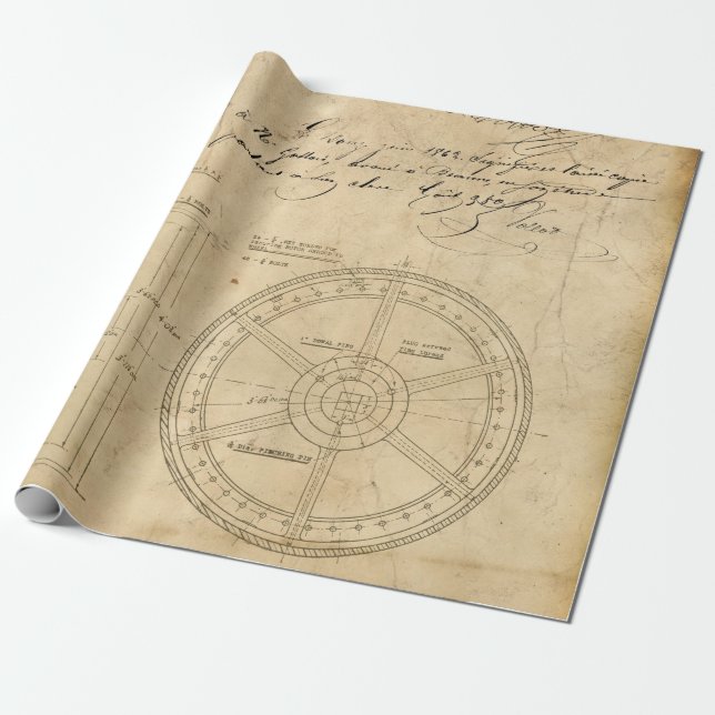 Papier Cadeau Schéma circulaire mécanique sur Tan (Déroulé)