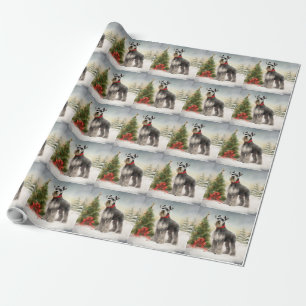 Papier Cadeau Schnauzer Chien à Noël de neige