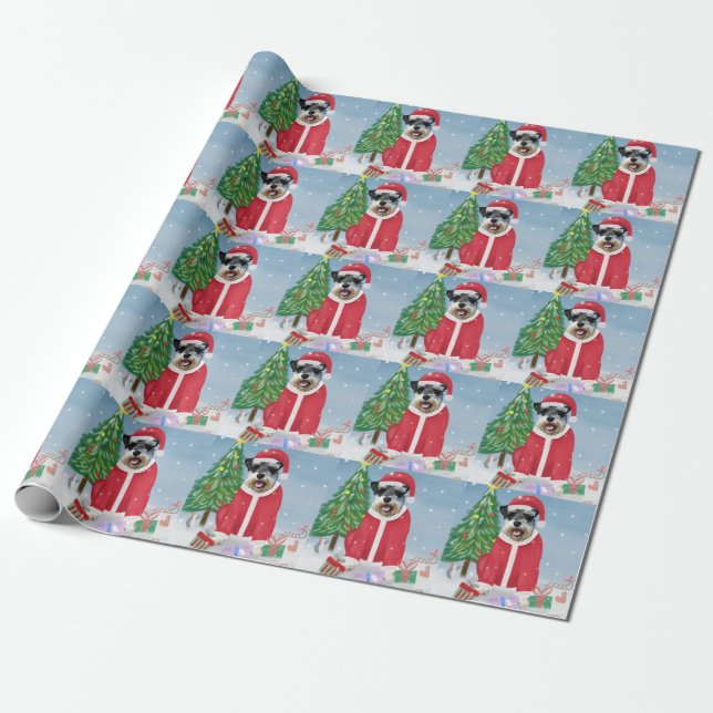 Papier Cadeau Schnauzer Chien à Noël de neige (Déroulé)