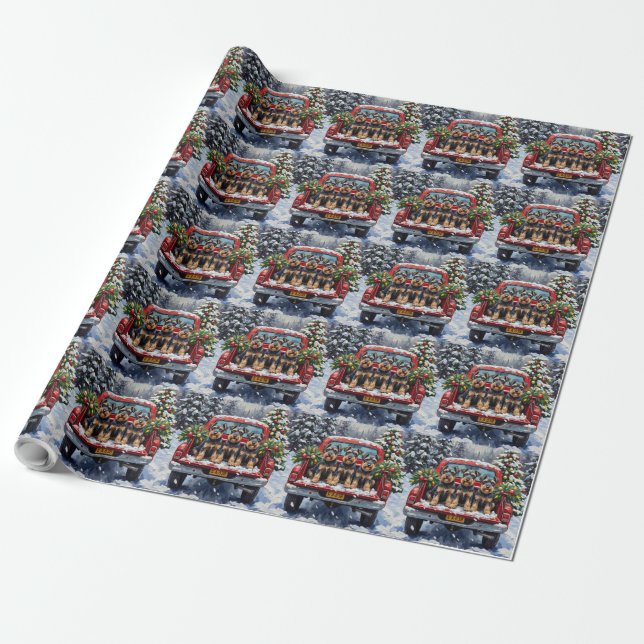 Papier Cadeau Schnauzer Christmas Red Truck Holiday (Déroulé)