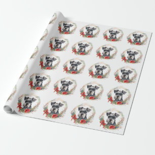 Papier Cadeau Schnauzer Christmas Wreath Festive Pup