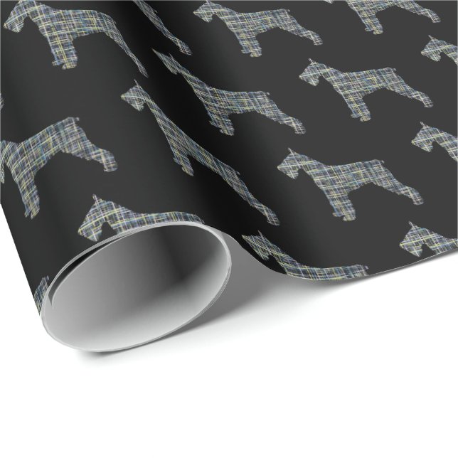 Papier Cadeau Schnauzer Silhouette Jaune & Grille Noire (Coin rond)