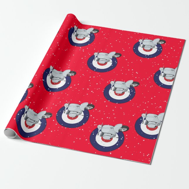 Papier Cadeau Scooter sur l'enveloppe rouge avec la neige en (Déroulé)