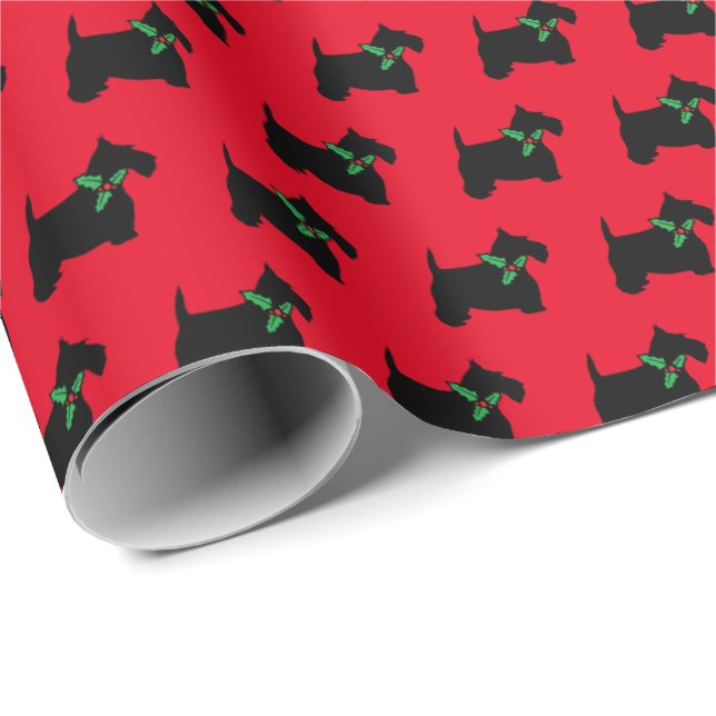 Papier Cadeau Scottie Dog et Holly (Coin rond)