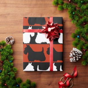 Papier Cadeau Scottish Terrier chien noir/rouge/blanc, rayures T