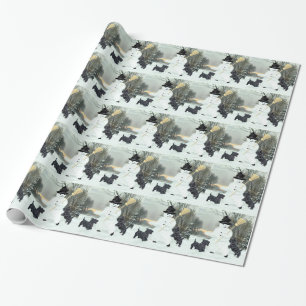Papier Cadeau Scottish Terriers et Snowman