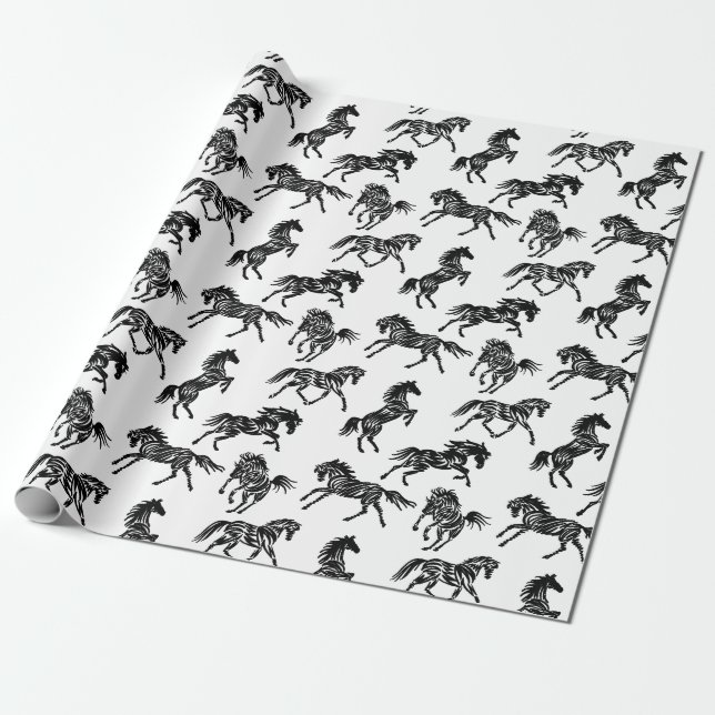 Papier Cadeau Scribble cheval fou troupeau design papier d'embal (Déroulé)